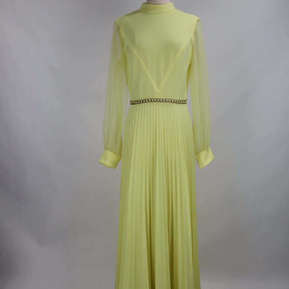 Vtg 1970's Yellow Formal Long Party Dress Gown Cocktail Hippie Prairie Boho S - Picture 3 of 12